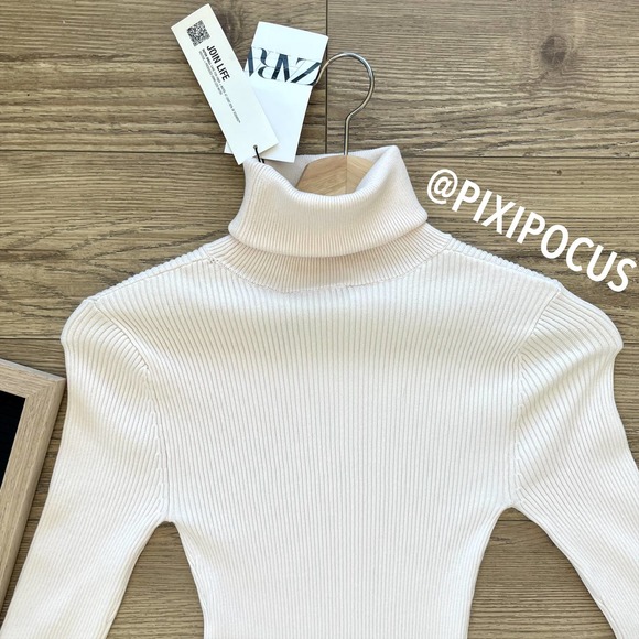 ZARA RIBBED KNIT FLARE DRESS ECRU WHITE - Picture 11 of 12